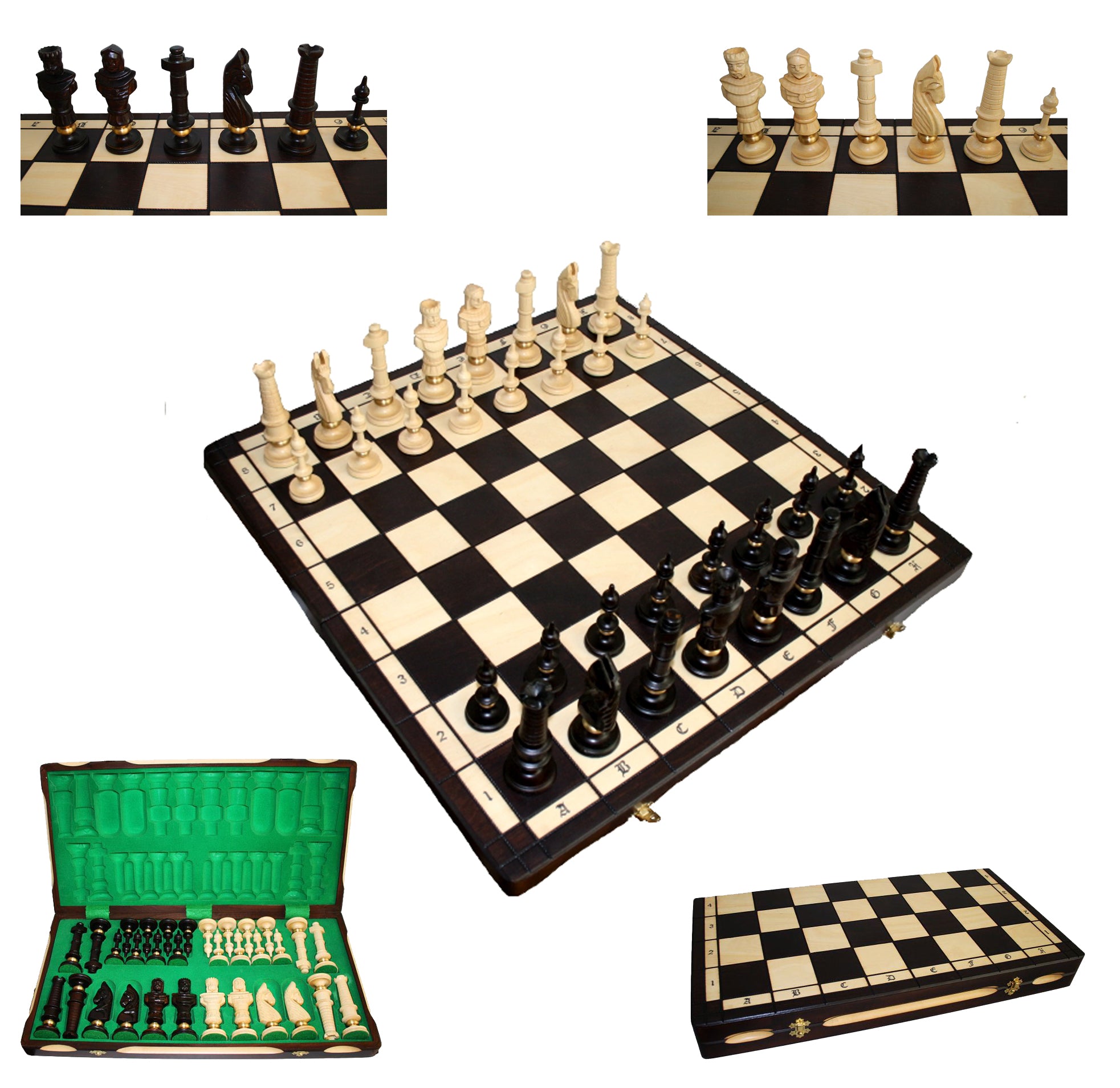 Schach mit handgeschnitzten Figuren, Nr. 104 aus Holz, Schachspiel 65x